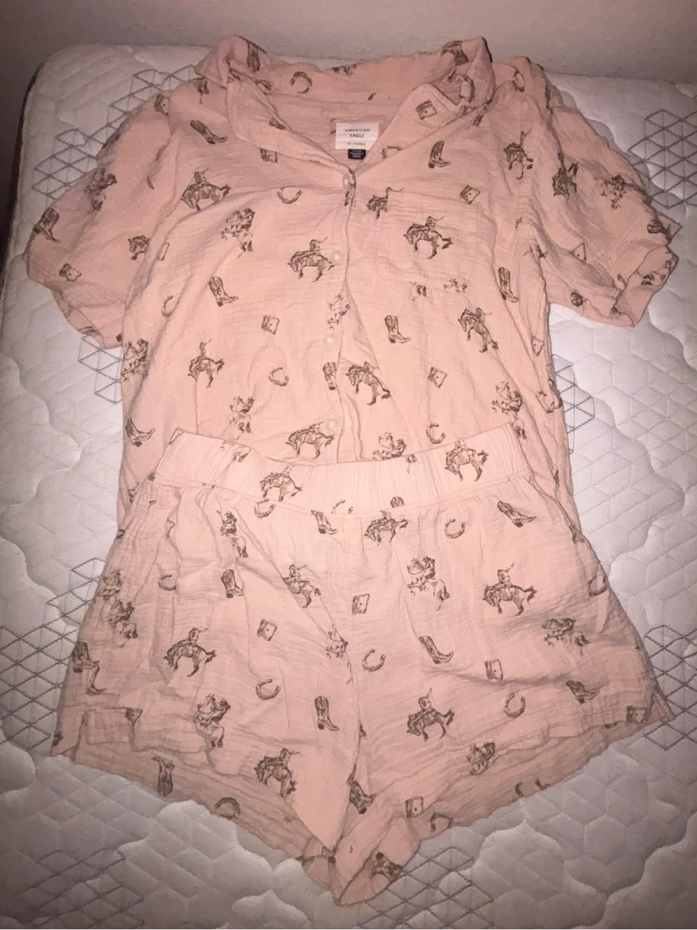 Women’s Pink Short Pajama Set with Western Motif